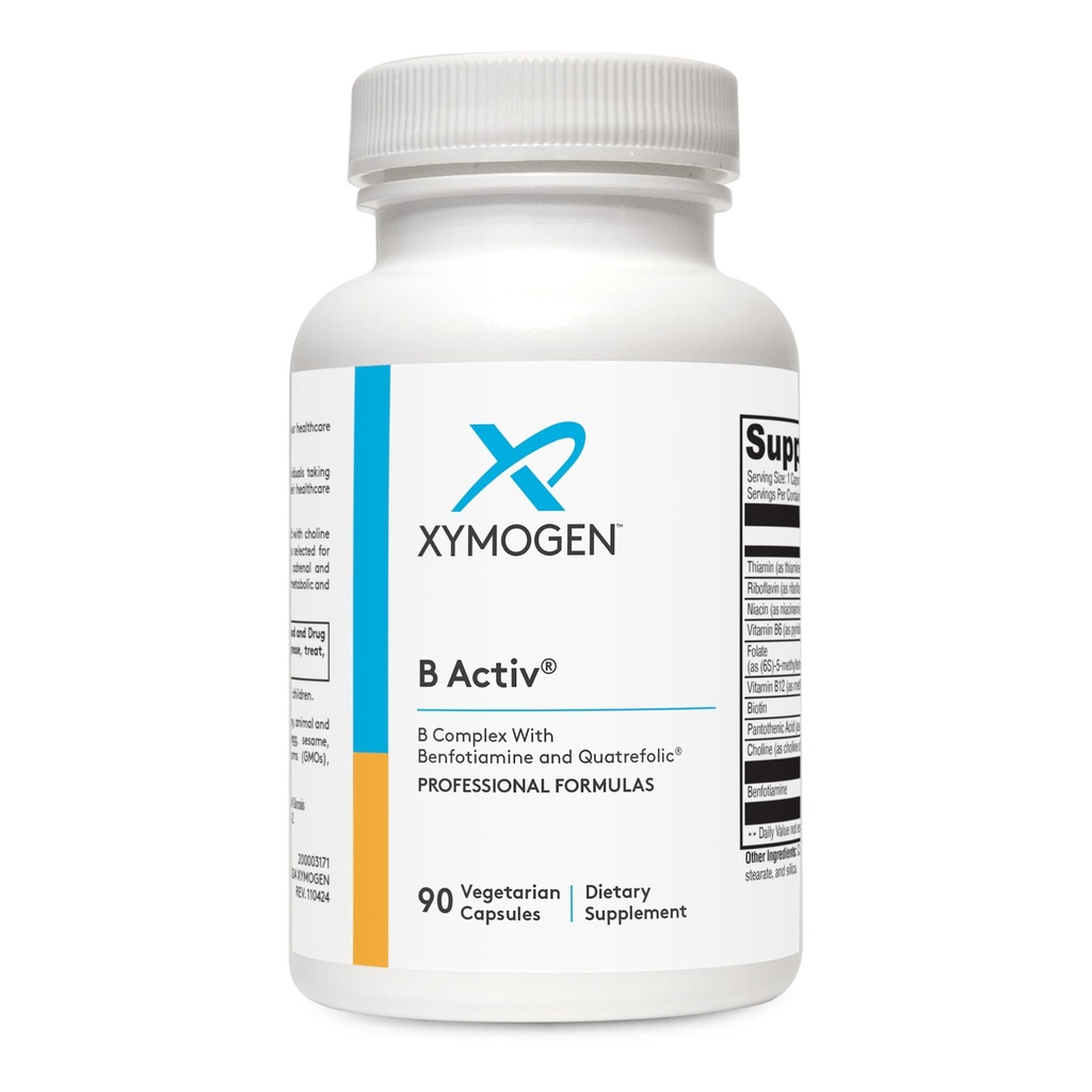 XYMOGEN B Activ Vitamin B Kompleks with Benfotiamine, Mefolate, Biotin, Vitamin B6 & B12 (Methylcobalamin b12) - Adrenal & Mood Support için Enerji Supplementleri (90 Capsules)