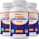 Vitamatic Melatonin 20 mg Tabletleri | Vejetaryen, Non-GMO, Gluten Free | Yüksek Potency 20 MG | Natural Berry Flavor (1/2 Tabletler = Melatonin 10 mg) (120 Count (Pack of 3))