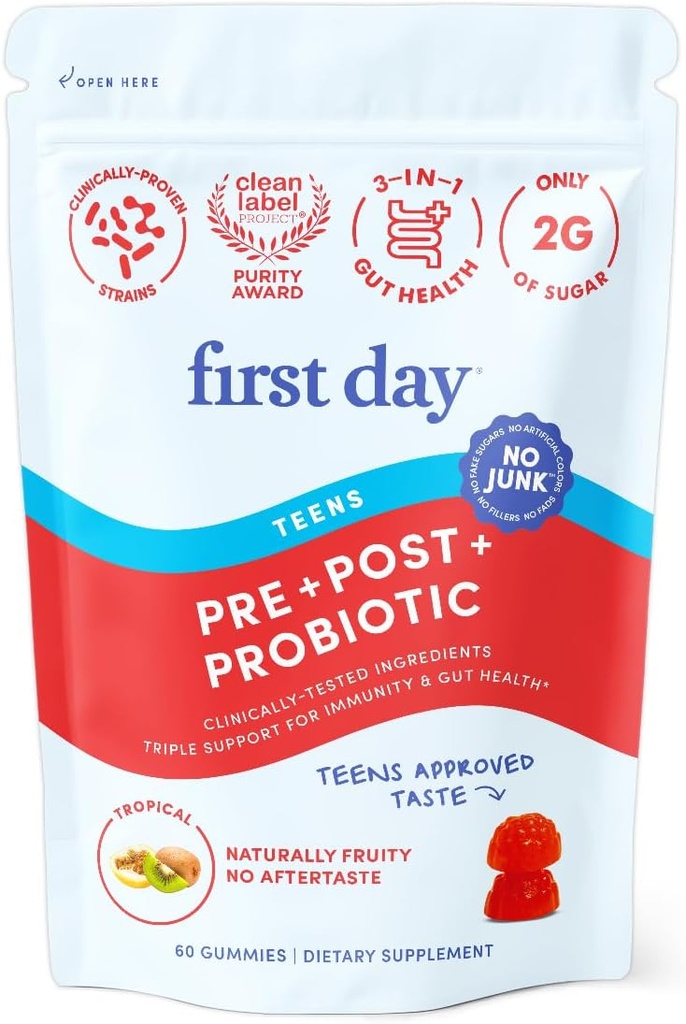 İLK GÜN Genç Gut Sustainer Tribiyotik Gummies – 3-in-1 Prebiyotik, Probiyotik & Postbiyotik Supplement – Supports Digestive, Skin, Oral & Immune Health, Nutrient Abors & Growth – 30 Günlük Supply