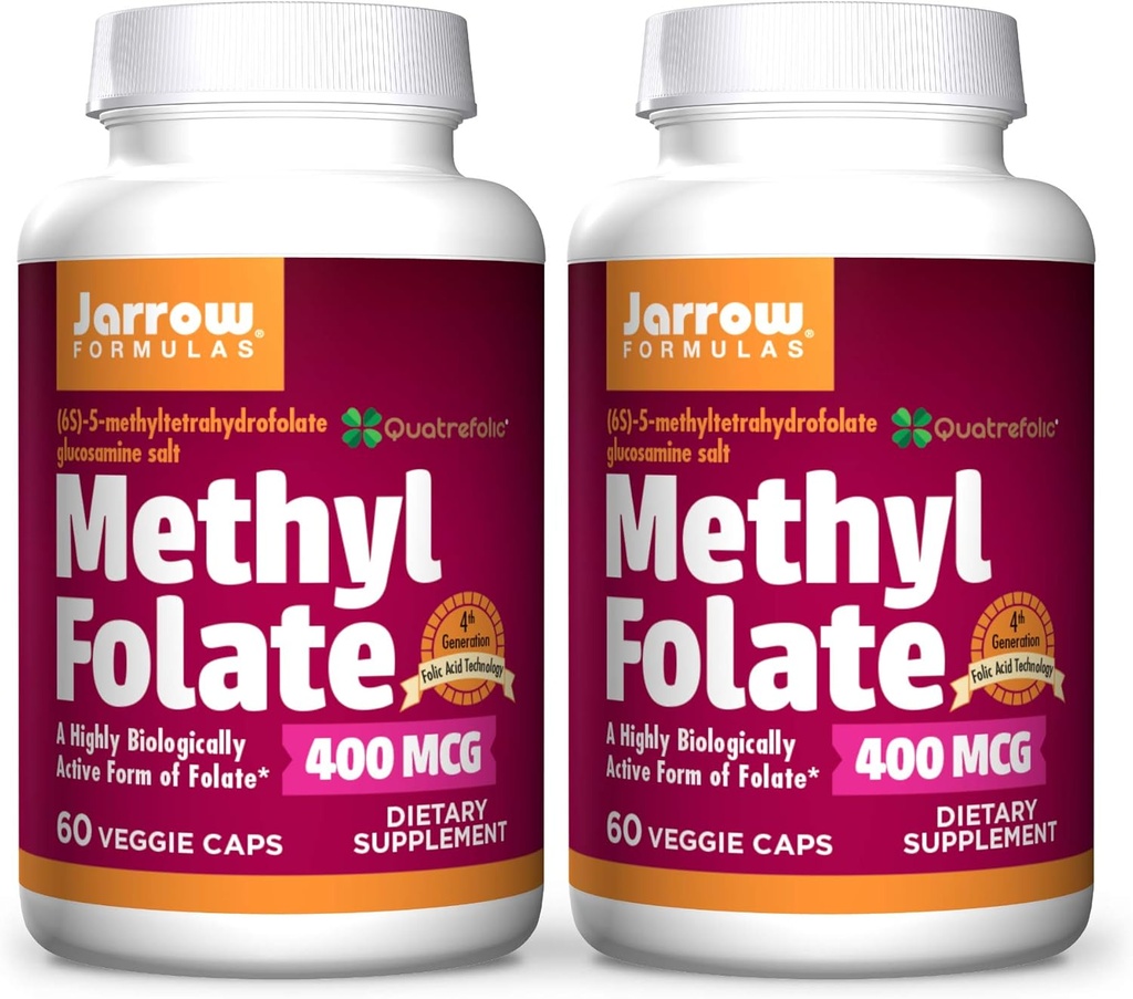 Jarrow Formulas Metil Folate 400 mcg - 60 Veggie Caps, Pack of 2 - Yüksek derecede Biyolojik olarak Aktif Foate Form - 4th Generation Folic Acid Technology - 120 Toplam Hizmetler
