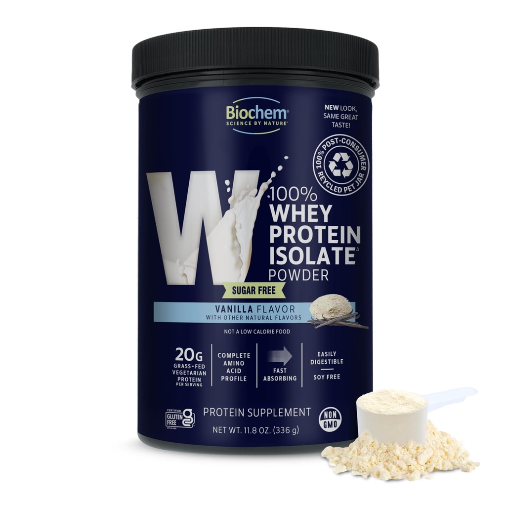 Biochem 100% Whey Sugar-Free Vanilla 20g, 11.8oz, sertifikalı Vejetaryen, sertifikalı Gluten Free, sertifikalı Non-GMO Tested, Chem Friendly, Grass-Fed,