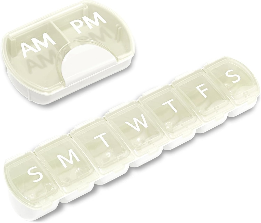 2 Pack (Weekly & Daily), 2 Times a Day (AM/PM) + 7Day Pill Organizer, Vitamin Planlayıcı, Büyük Kapasite Pill Box Set, Travel Pill Case for Drug /Vitamins/Fish Oils/Supplements, White