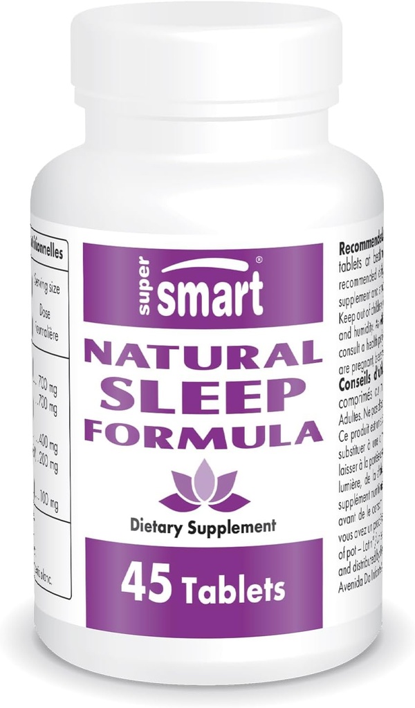 SuperSmart - Natural Sleep Formula (Advanced Formula) - L-Tryptophan, Valerian Root, Hop, Eschscholzia Californica - Herbal Supplement | Non-GMO & Gluten Free - 45 Tabletler
