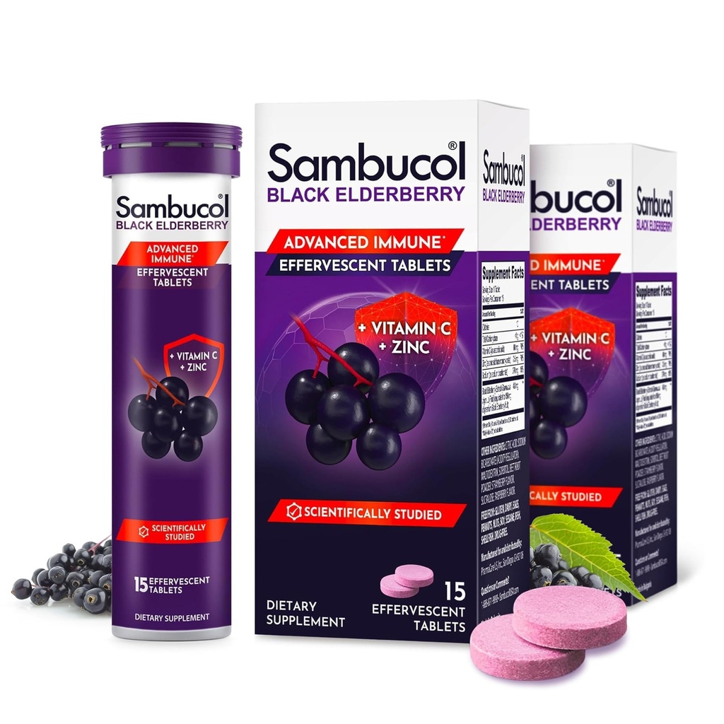 Sambucol Black Elderberry Tabletleri C & çinko ile - Immune Support Supplement, Black Elderberry with çinko and Vitamin C Effervescent Tabletleri, Yüksek Antioksis, İç Fizzies- 30 Count
