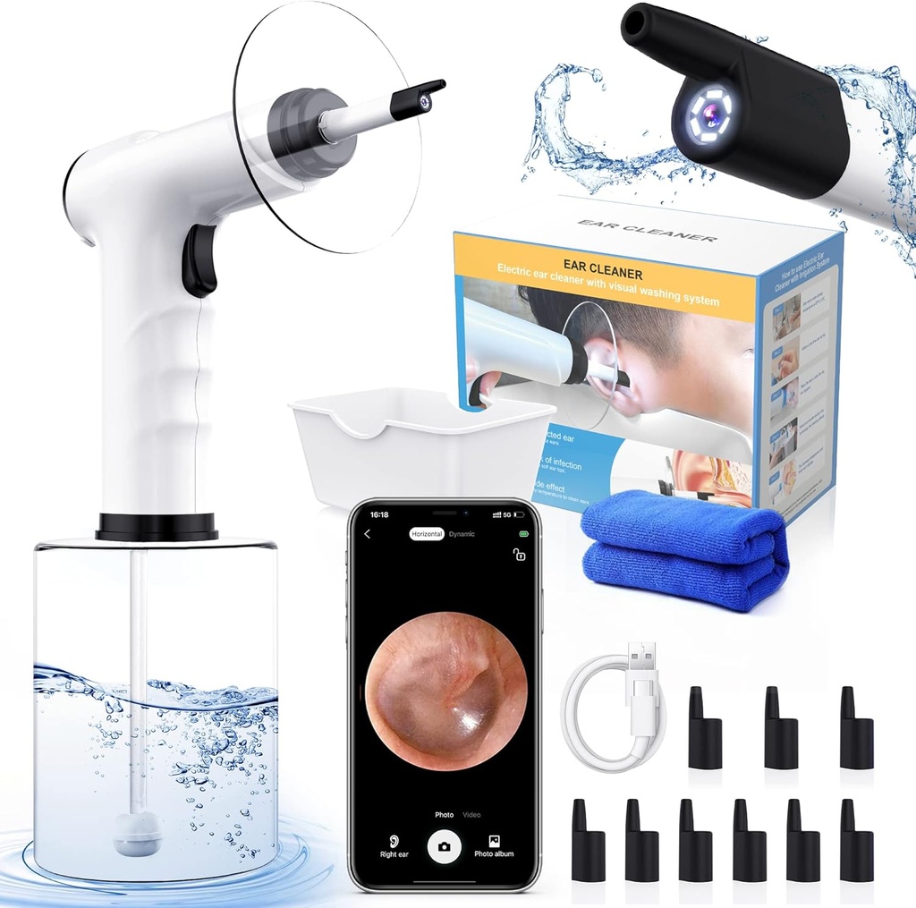 Ear Wax Removal, Ear Temizlik Kit, Water Support Ear Clean 3 Basınç Modes 12 Değiştirici İpuçları, Ear Irrigation Flushing System, Güvenli ve Etkili Kulak Biçimleri Yok Araç (Black)
