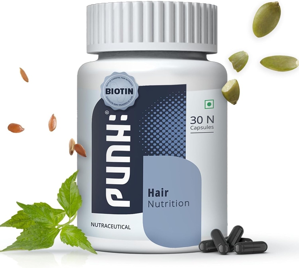 Hair Nutrition Supplement with Biotin, Vitamins, Minerals, Amino Acids & DHT Blockers for Hair Growth, Nourishment, Strengthens & Reduces Hair Fall for Men & Women - 30 Veg Capsules