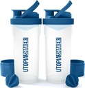 Utopia Home Shaker Şişe 2 Pack - 24 Ounce Plastik Protein veya Cocktail Shaker Şişe for Pre & Post egzersiz için Twist & Lock Protein Box Storage (Clear/Navy)