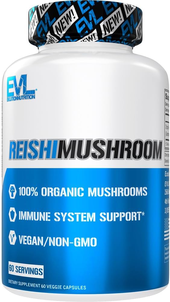 Evlution Beslenme Reishi Mushroom - Immune System & Health Support - 500 mg Mushroom Supplement - %100 Organik, Vegan & Non-GMO - 60 Hizmet