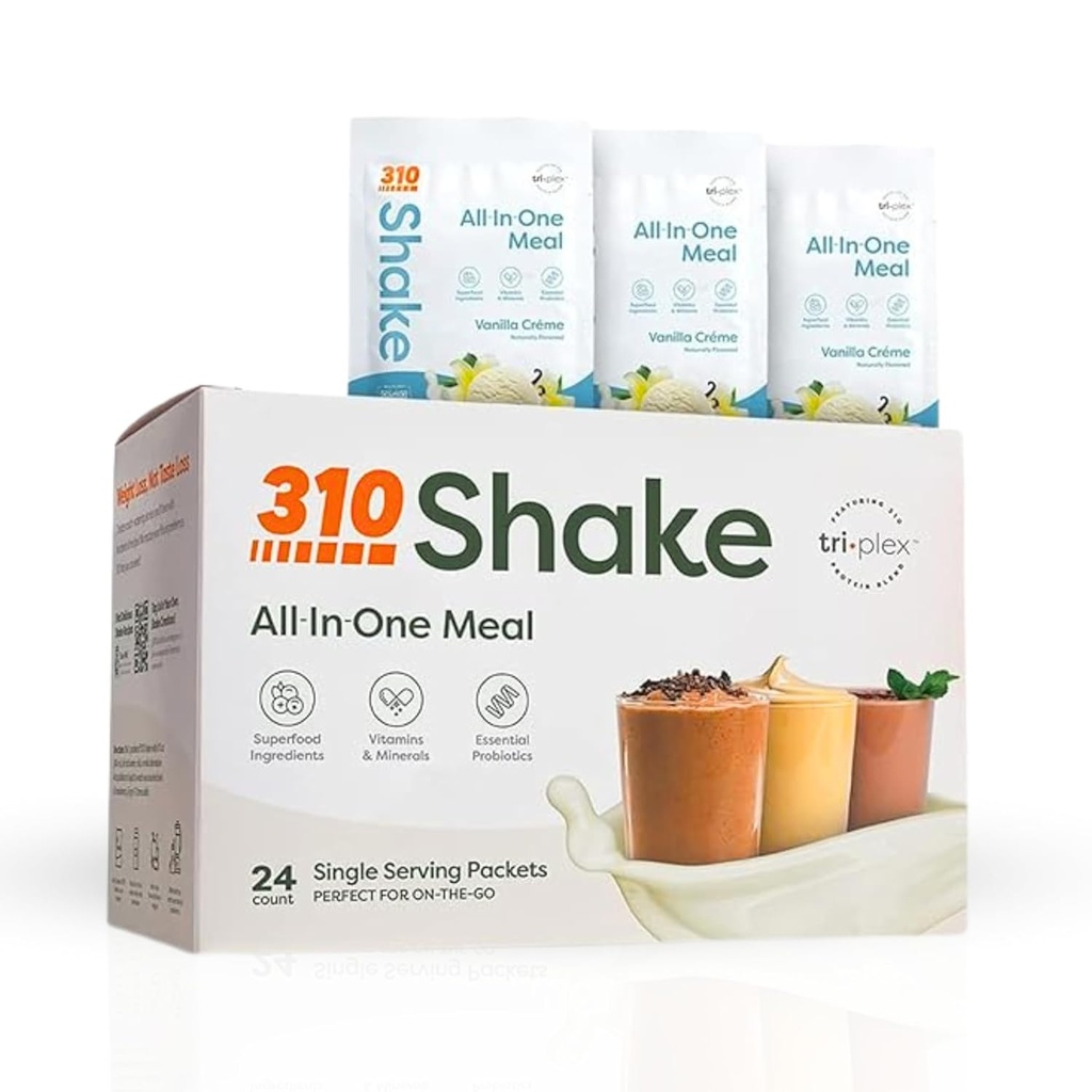 310 Nutrition – All-In-One Meal Replacement Shake - New Formula with Fiber Rich Vegan Superfood Blend - Natural Sweeteners - Low Carb Shake, Keto & Paleo Friendly - Gluten Free - 26 Essential Vitamins & Minerals - Variety Shake Box - Vanilla Crème