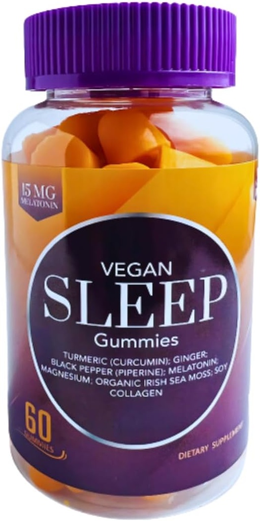 Vegan Sleep Gummies for Yetişkinler – Bio-Sleep FusionTM with Melatonin, Magnezyum, Turmeric, Ginger, Sea Moss & Collagen – Natural Sleep Support, Stress Relief, Wake Up Reneed – 60 Count