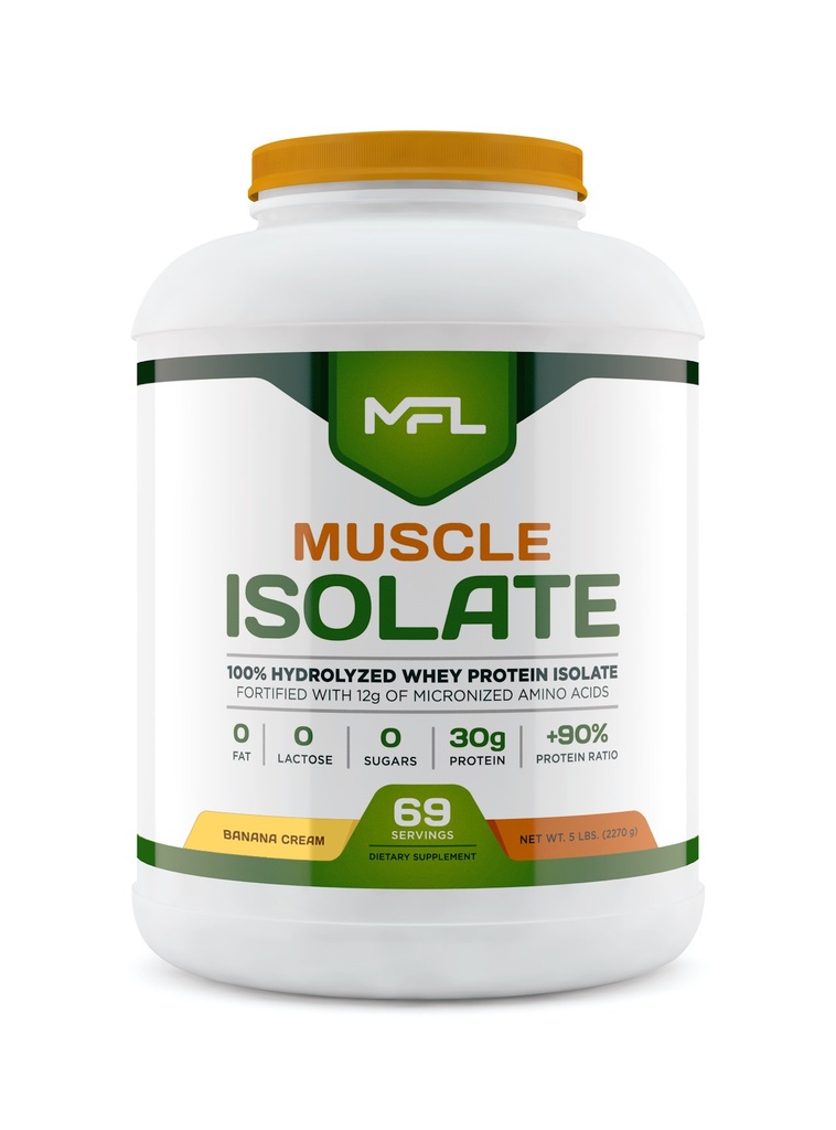 MFL% 100 Isolate protein l 30g of protein l 12g Amino Asits l Keto Friendly l Low Carbs l 5 lbs. (Banana Cream)