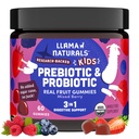 Llama Naturals Kids Probiyotik with Prebiyotik Fiber, Vegan, Organik Prebiyotiks and Probiyotiks Gummies for Gut Health Support, Toddler Real Fruit Gummy Vitamins, NoEDIT Sugar Cane, Karma Berry, 60 Ct
