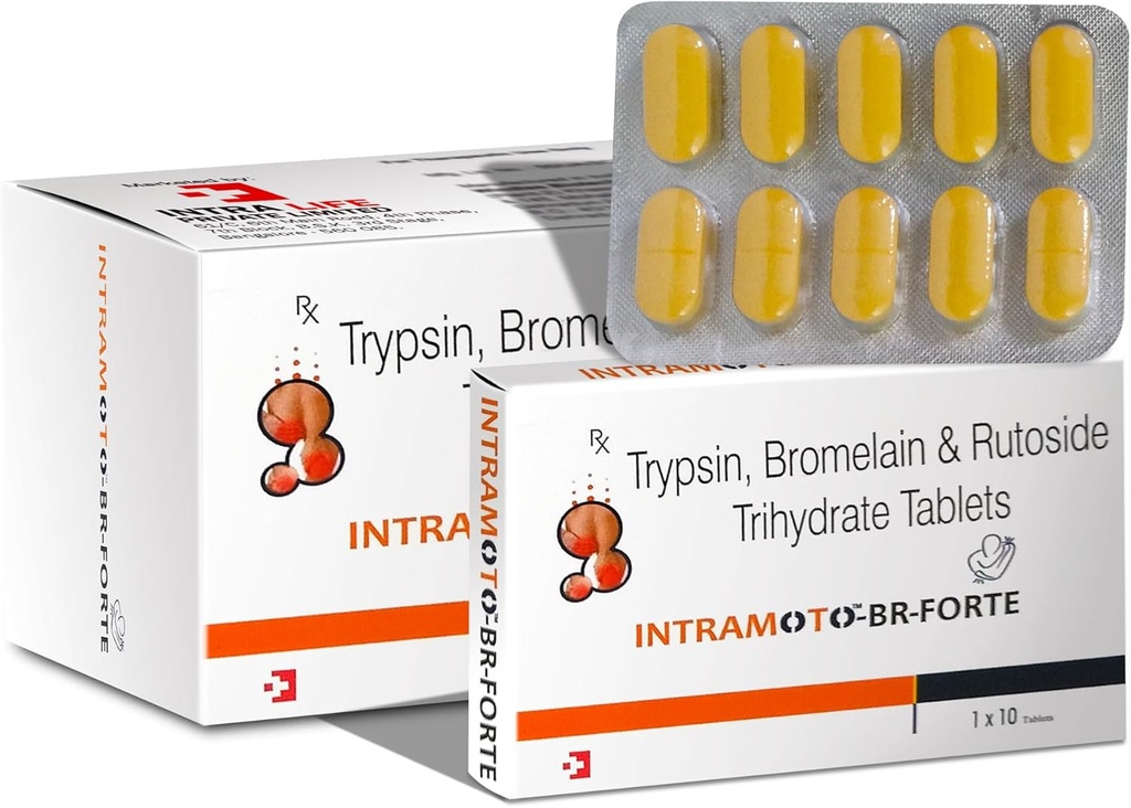 INTRAMOTO-BR-FORTE TABS Trypsin 96 mg + Bromelain 180 mg + Rutoside Trihidrat 200 mg + Rutoside Trihidrat 200 mg