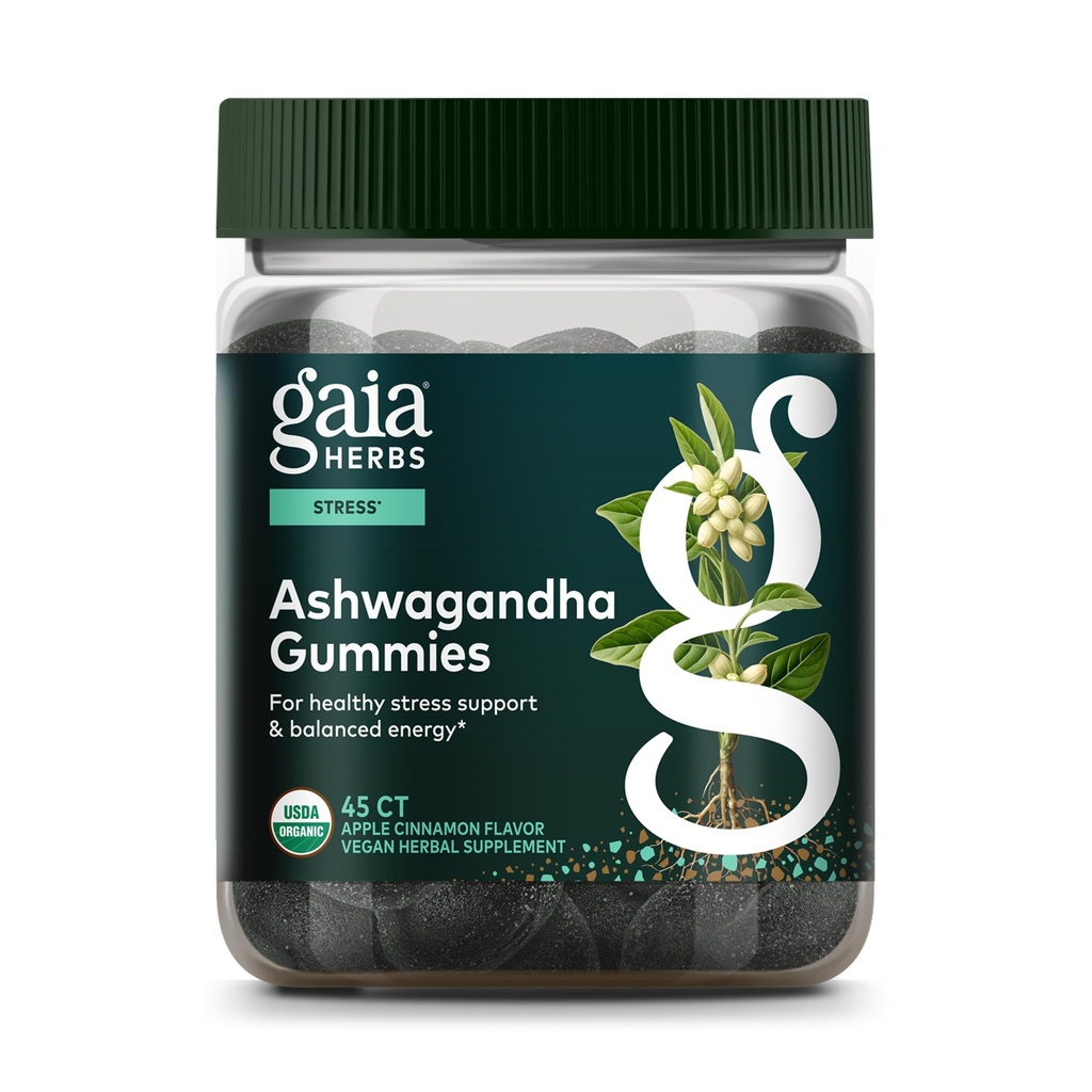Gaia Herbs Organik Ashwagandha Gummies, Stres Desteği, Cinnamon, Ginger, Gluten Free, Vegan, 45 Count