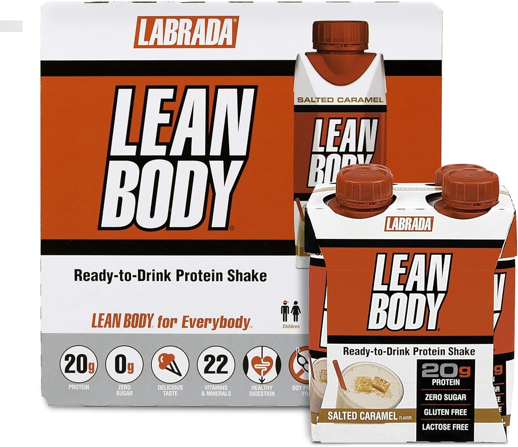 LABRADA NUTRITION - Lean Body RTD Whey protein Shake, On-Go Meal Change Shake for Men & Women, 20 gram protein – Zero Sugar, Lactose & Gluten Free, Salted Caramel (Gluten 16)