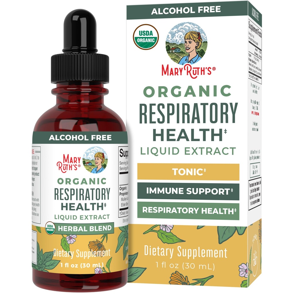 MaryRuth Organics USDA Organic Respiratory Health Liquid Drops with Mullein Leaf | Marshmallow Root & Elderberry | Mullein Drops for Lungs Herbal Blend | Immune Support Supplement | Vegan | 1 Fl Oz