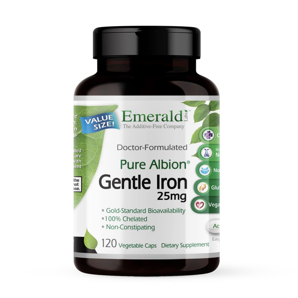 Emerald Laboratuvarlar Korkunç Demir 25 mg - Ferrous Bisglycinate Chelate - Chelated Iron Supplement That Supports Energy, Eye, Immune & Heart Health - 120 Sebze Capsules (120-Day Supply)