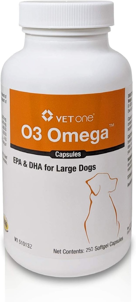 VetOne O3 Omega Büyük Köpekler için - Temel Fatty Asit Desteği - Skin & Coat Supplement Supplement - 250 Capsules