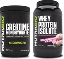 NutraBio Kretine Monohidrat, Unflavored, 500g ve Whey proteini, Strawberry Ice Cream, Supplement Sche - Muscle Energy, Lean Muscle growth, Recovery, and Strength