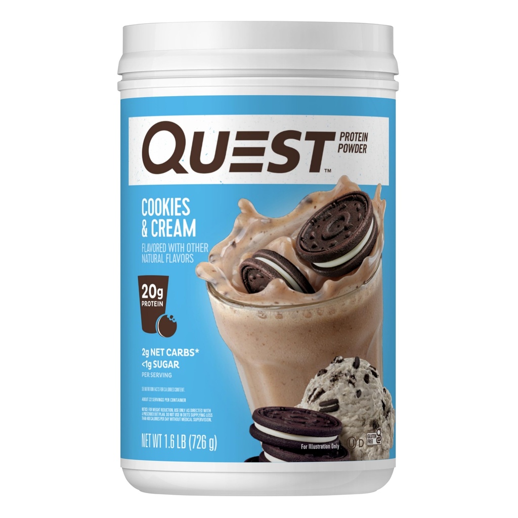 Quest Nutrition Cookies & Cream protein Toz, 20g protein, 1g Sugar, Low Carb, Gluten Free, 1.6 Pound, 24 Hizmetler