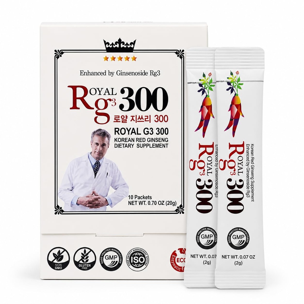 RG3 300- Ginsenosides Rg3 Geliştirilmiş (Rg3: 50 mg/Sachet) Kore Red Panax BTC Toz- Made in Korea, 10 Sachets, Rare Ginsenoside