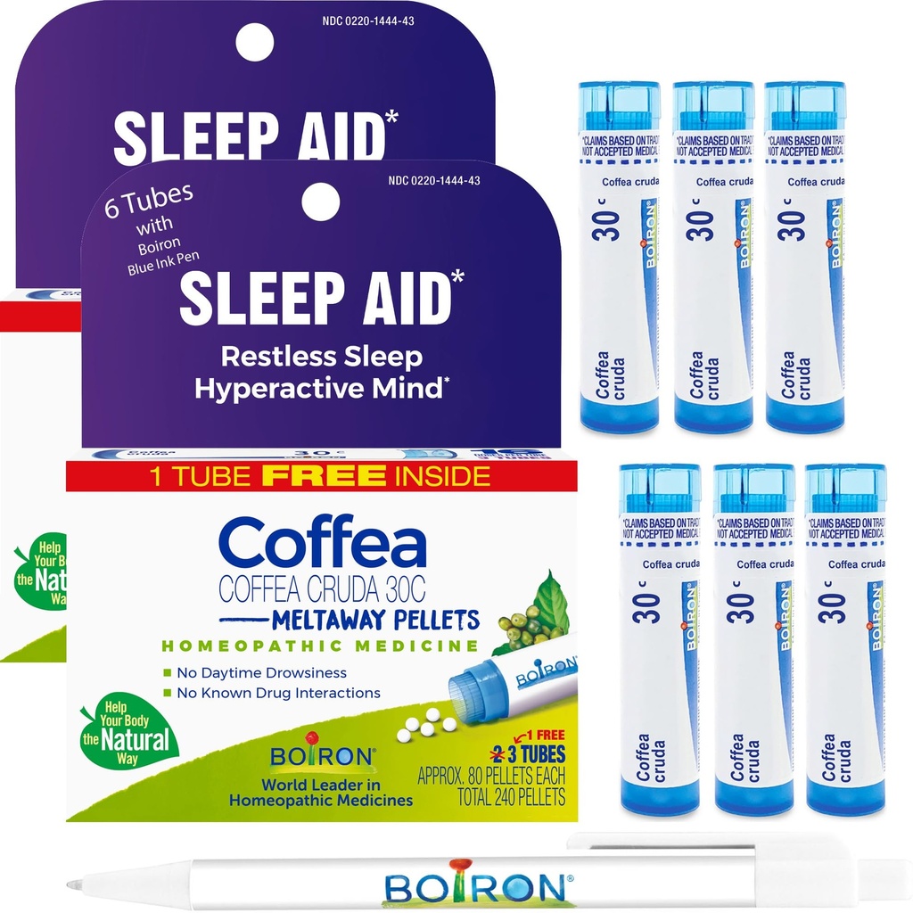 Boiron Coffea Cruda 30C - 6 Toplam Blue Tubes - Homeopathic Sleep Aid for Restless Sleep, mental Hiperaktivite, Racing Düşünceler ve Blue Ink Penle Zory Uyku