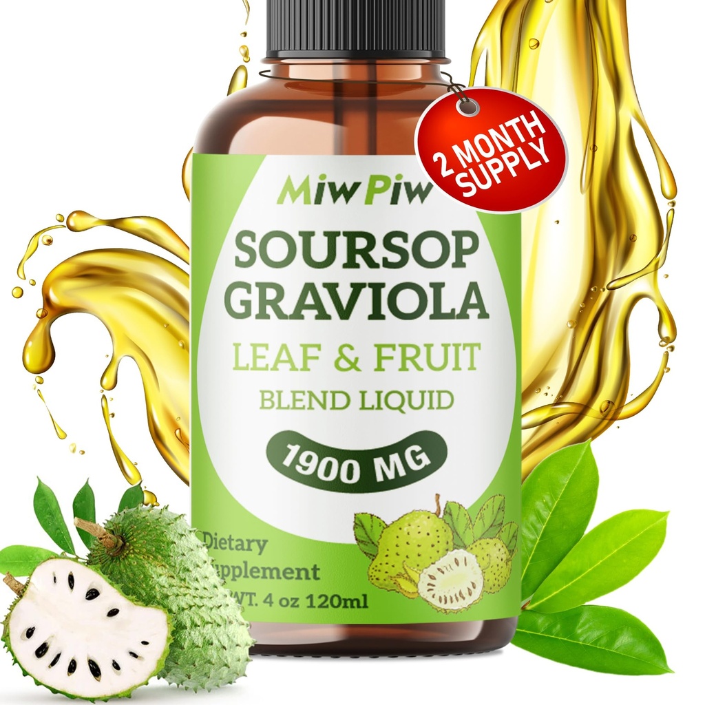 Soursop Liquid Drop 4 Fl oz for Cell Support & Rejenerasyon, Immune Boost, Relax, Liver ve Sleep, Soursop Bitters Liquid, Herbal Goodness, Sugar/Gluten Free, Natural Flavor