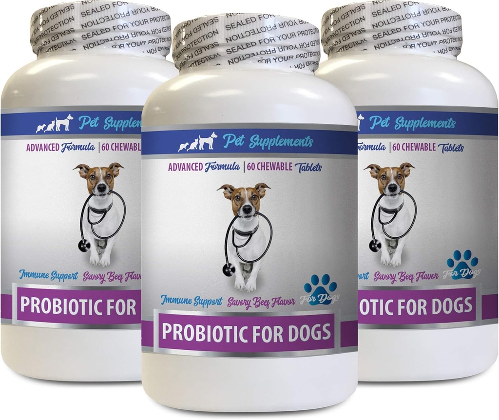 Köpekler Bad Breath Eliminator - Köpekler için PROBIOTICS - Gut Health - Bad Breath and Gas - Digestive Boost - Dog probiyotik ve prebiyotik - 3 Şişe (180 Capsules)