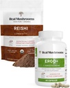 Real Mushrooms Ergothioneine (60ct) ve Reishi Organik Toz (45 Hizmet) Sche with Shiitake and Oyster Mushroom Extracts - Longevity and Relaxation -Vegan, Gluten Free, Non-GMO