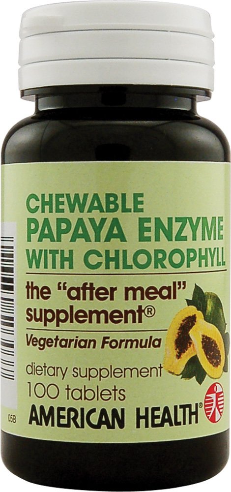 American Health Papaya Enzyme with Chlorophyll - 100 Chewable Tabletler - Nutrient Abors - Non-GMO, Vegan, Gluten Free - 33 Hizmetler