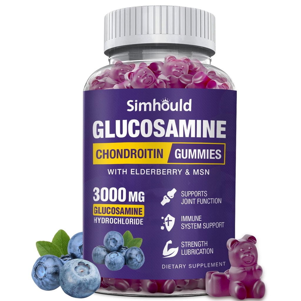 Glucosamine Chondroitin Gummies - 3000MG Ekstra Güçlü Ortak Destek Tamam MSM & Elderberry, Flexability, Antioksi Immune Support Gummy for Yetişkinler, Men & Women