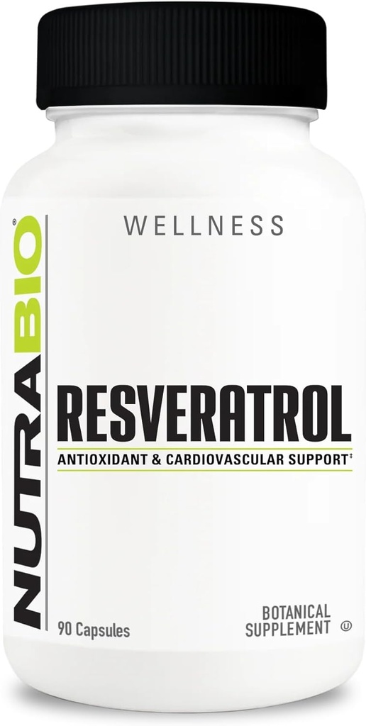 NutraBio Resveratrol Tamam, 500 mg - Doğal Antioksidan Özgür Radikallerle Mücadele Etmeye ve Sağlıklı Ağlamaya Yardımcı Olmak, 90 Capsules