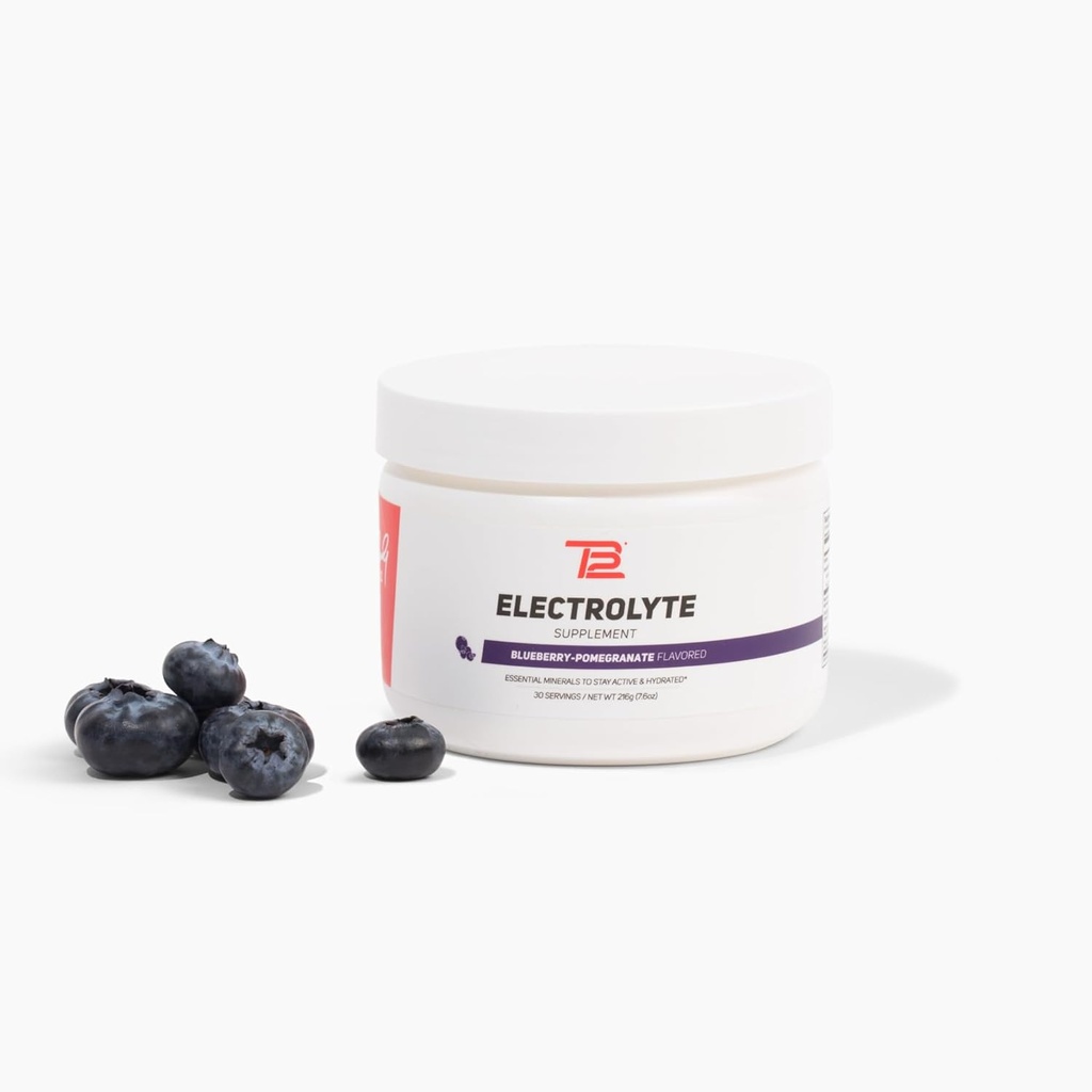 TB12 Elektrolyte Toz Blueberry Pomegranate - Mineral-Rich Electrolyte Toz to Fast Hydration by Tom Brady - Doğal, Low Sugar, Vegan, Gluten-Free, Easy to Mix - 30 Servisler (1 Jar)