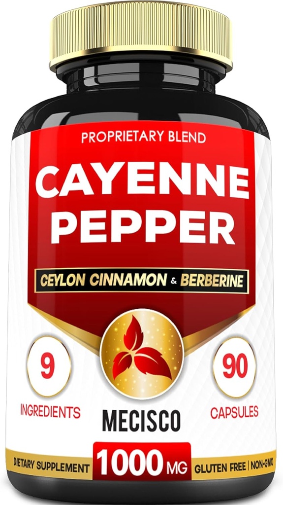 Cayenne Pepper Supplements with Turmeric Curcumin Root, Berberine HCl, Ceylon Cinnamon Bark & More - 90 Capsules - Support Digestion Health, Immune System & Body Balance