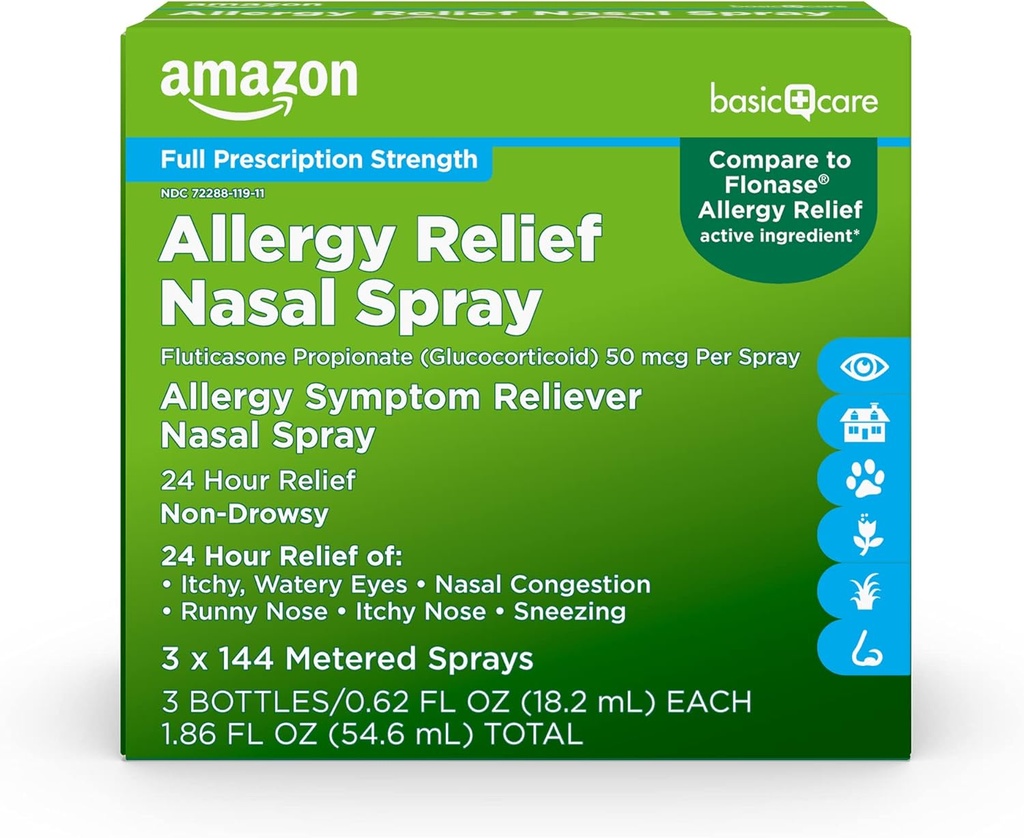 Temel Bakım 24 Saat Antivirüs Relief Nasal Spray, Fluticasone Seiko (Glucocorticoid) 50 mcg, Full Prescription Strength, Non-Drowsy, 0.62 fl oz (Pazar 3)