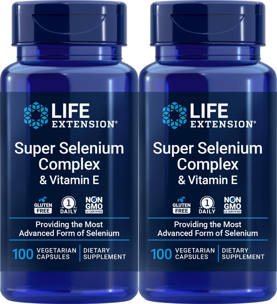 Life Extension Super Selenium Kompleksi 200 mcg & Vitamin E, 100 Veg Caps (Pack of 2)