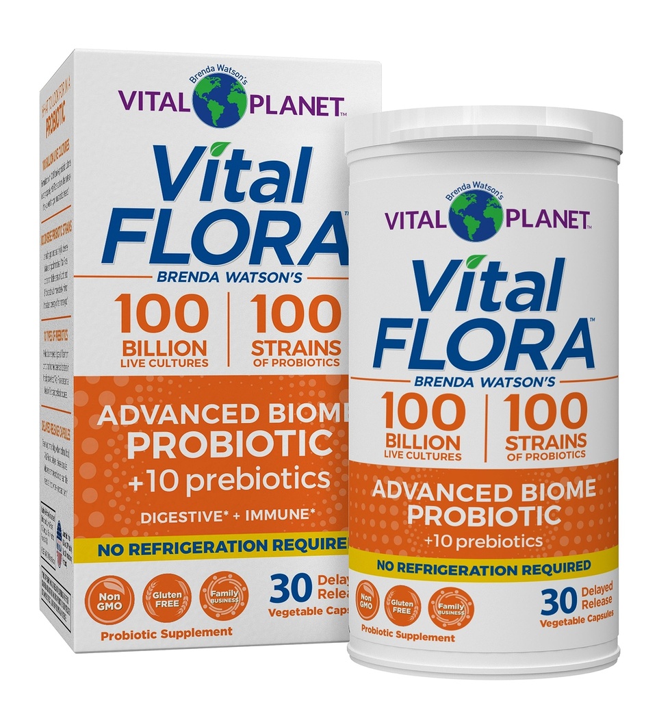 Vital Planet - Vital Flora Advanced Probiyotik 100 Milyar CFU, 100 Diverse Strains, 10 Organik Prebiyotik, Immune Support, Digestive Health Raf Stable Probiyotiks for Women and Men 30 Capsules