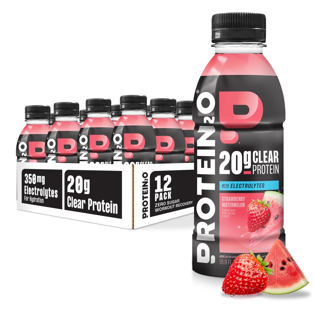 Protein2o Hydration Drink - 2-in-1 Sıvı Clear Whey proteini ve Elektrolyte İçecek - 20g Protein, Vitaminler B5, B6 - Post-Workout Recovery - 16.9 Fl Oz - 12 Strawberry Watermelon
