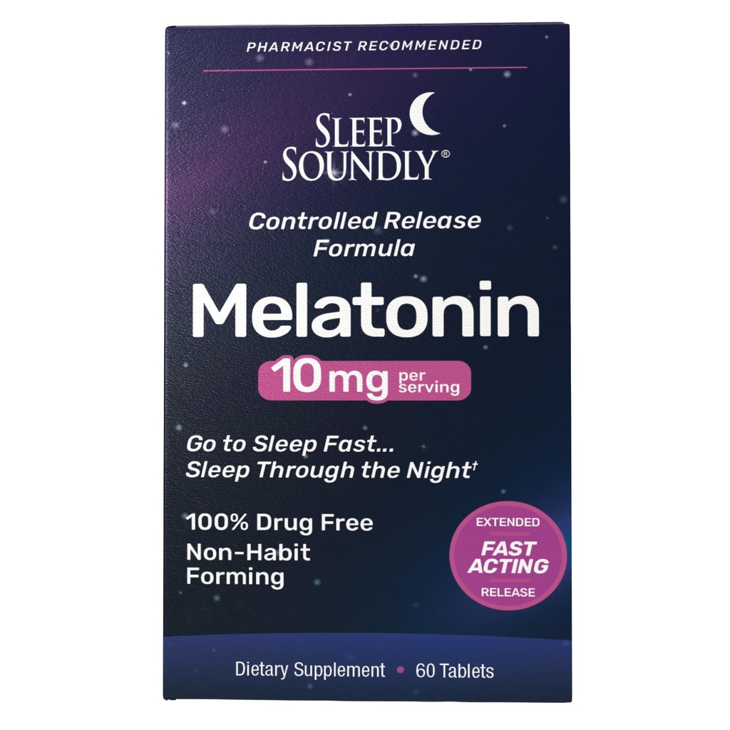 Sleep Soundly Melatonin 10 mg, Fast Acting, Extended Release Sleep Formula, 60 hizmet, Blue