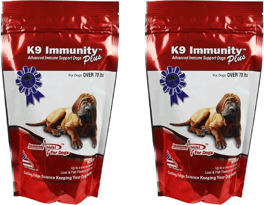 Aloha Medicinals K9 Immunity Plus, Immune Support Supplement for Dogs Over 70 lbs, Organic and Mushroom Enhanced Dog Health Supplies, Pack of 2, 90 Chews