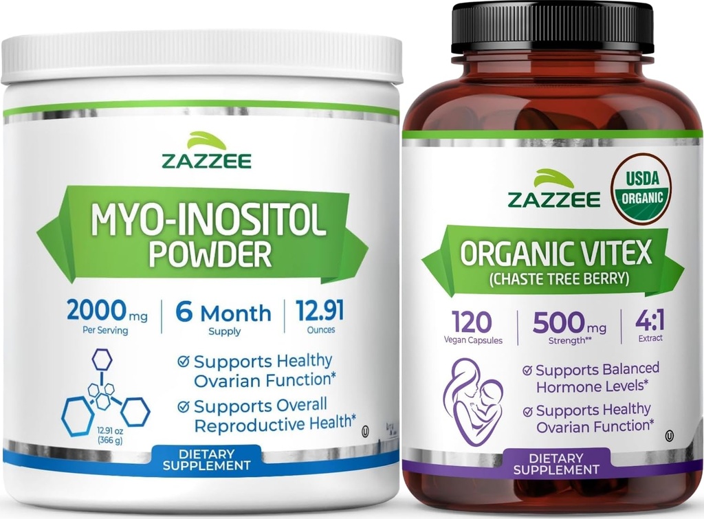 Zazzee Myo-Inositol Toz ve USDA Organik Vitex Capsules, Vegan, All- Natural and Non-GMO