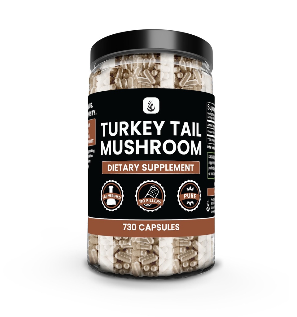 PURE ORIGINAL INGREDIENTS Türkiye Tail Mushroom (730 Capsules) Magnezyum Or Rice Fillers, Her Zaman Saf, Lab Onaylandı