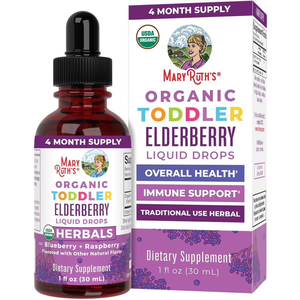 MaryRuth Organics Toddler Elderberry Syrup, USDA Organik Yaşlılar, Sugar Free Kids Immune Support Supplement for Ages 1-3 Years, Clean Label Project TY®, Vegan, Non-GMO, Gluten Free, 1 Fl Ozrup,