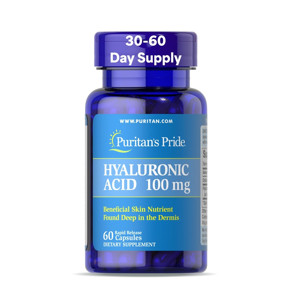 Puritans Pride Hyaluronic Acid 100mg, Skin Hydration için Diyetsel Tamam, 60 Hızlı Yayın Kapsülleri