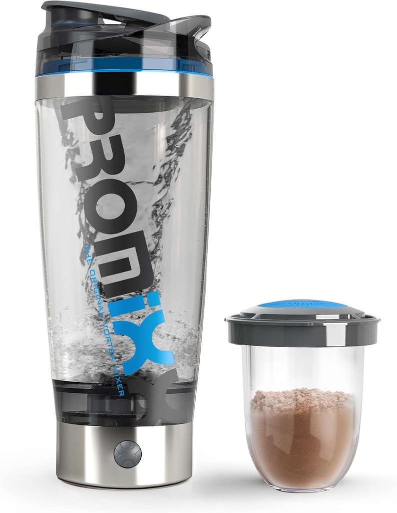 Promixx Pro Shaker Şişe (iX-R Edition) | Isıtma, Parlak Protein Shakes için Güçlü | Supplement Storage - BPA Free | 20oz Kupası (Silver Blue/Gray)