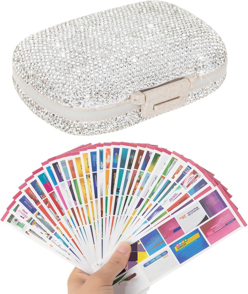 Pill, Styles Travel Medicine Kitkle Small Purse Pill Box Konteyner Portatif Mini İlaç Depolama (Beyaz & 300 Etiketler) ile etiketlendi