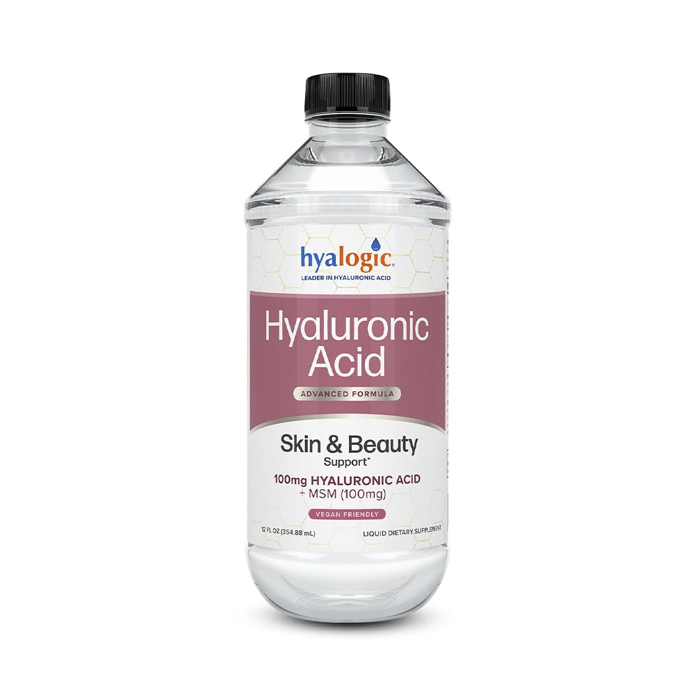 Hyalogic Sıvı Hyaluronik Asit Supplement - 100 mg HA ve 100 mg MSM ile En Büyük Cilt Desteği - Yüz, Gözler ve Lips - Yüksek Moleküler Kilo Formula - 12 ozz