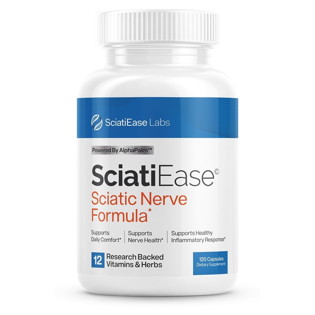 SciatiEase Sciatic Nerve Health Support Supplement - Nerve Support Formula with AlfaPalm, Pea, Vitamin B Complex, Alfa Lipoic Acid 300 mg - 120 Capsules
