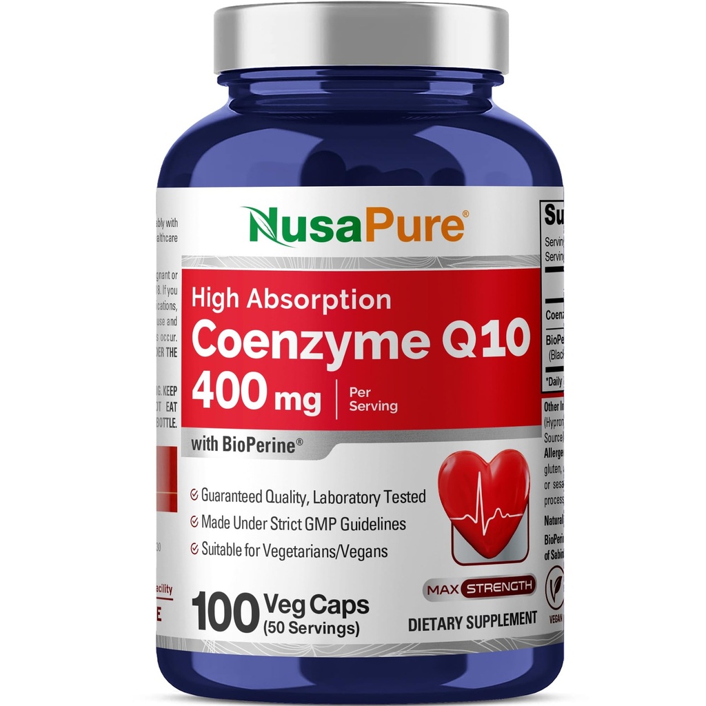 NusaPure CoQ10 400 mg 100 Veggie Caps (Vegan, Non-GMO) Coenzyme Q10 Supplement, Antioksi COQ-10 Enzyme, Coq 10