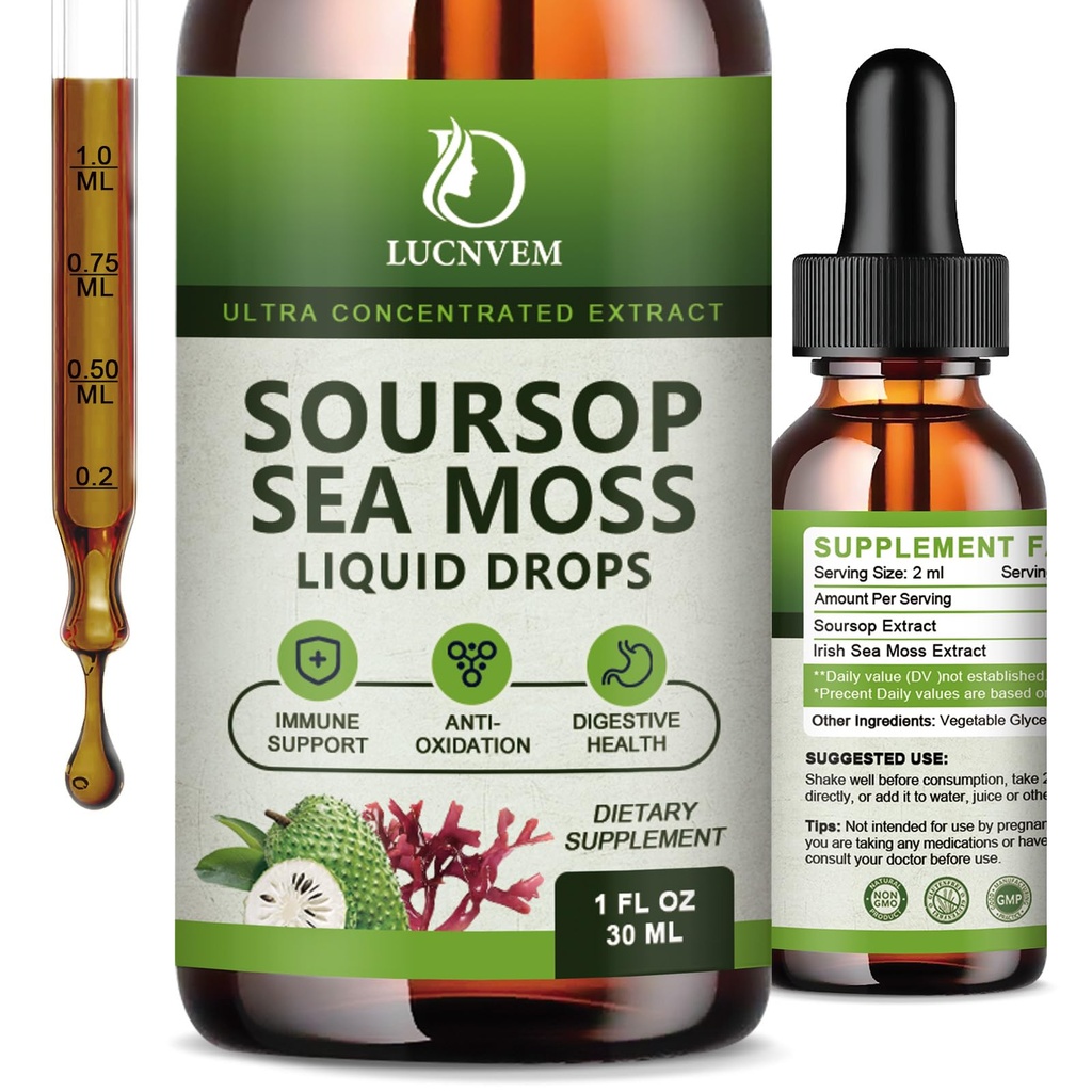 (2 Pack) Sea Moss Liquid Drops ile Organik Soursop Graviola, Soursop Bitters Dia Antioksit için Multivitaminde Zengin, Immune Boost, Cep Destek & Rejenerasyon, Pineapple Flavor